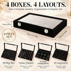 4 Pack Black Velvet Jewelry Display Boxes  Clear Lids  4 Styles