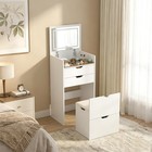 White Makeup Vanity Desk With Flip Top Mirror   Light Hidden Stool For Bedroom