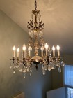Vintage Ornate French-style Chandelier With Brass And Crystal 8 Candelabra