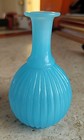 Vtg French Blue Opaline Glass Solifleur Mini Vase Ribbed Melon Bud Seamless 4 25