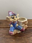 Vintage Ceramic Pixie Elf Gnome Mini Planter Tree Stump Dopey Japan Kitschy