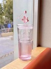 New Starbucks Glass Cup Gradient Sakura Tumbler W cherry Blossom Topper