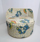 Vtg Childs Vinyl Booster Seat Bear Rainbow Mcm Retro Toddler Chair  read 