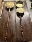 Antique Brass Bed Warmers W  Wooden Handles     19th Century  one Pair 