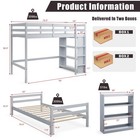 Wood Twin Over Twin Loft Bunk Bed W bookcase Guardrail Ladder Kids Grey