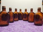 Lot Of 7 Vintage 1976 Bicentennial Brown Glass Flask Log Cabin Syrup Bottle