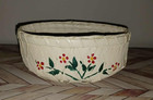 Vintage Hand Painted Floral Round Wooden    Wicker Basket