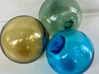 Lot Of 3 Hand Blown Japanese Glass Fishing Floats  Blue  Green  Amber Colors