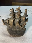 Vtg Brass Ship Book Ends Set Of Two Nautical Sea Heavy Sails