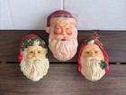 Vintage Lot 3 Santa Claus Head Christmas Tree Ornaments 4 5  Plastic Blow Mold