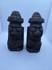 Pair Of Jeju Island Dol Hareubang Lava Stone Statues - Korean Stone Grandfathers