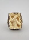 Antique Chinese Export Silver Ornate Carved Goddess Filigree Adjustable Ring