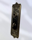 Very Heavy Cast Bronze Brass Door Knob Back Plate Thumb Lock Ornate 8 3 4   
