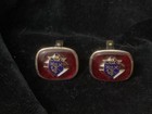 Vtg K Of C Knights Of Columbus Goldtone W Red Stone   Enameled  Shield Cufflinks