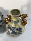 Vintage Toyo Blue   White Landscape Vase Qianlong Mark 8 5    Gold Dragon Handles