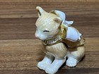 Enameled Kitty Cat White Bow With Rhinestones Trinket Box