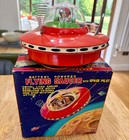 1960 Yoshiya Japan Tin Battery Operated Green Pilot Flying Saucer   Original Box