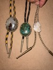 Vintage Lot Of 3 Polished Stone Bolo Ties Western