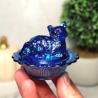 Mosser Cobalt Blue Carnival Glass Cat On Nest Salt Dish  Kitten  Vintage Style