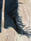Ladies girls Western Leather Show Chaps Black Fringe Zip Silver Trim Read