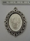 Silver Pewter 40x29mm Fancy Oval Photo Picture Frame 1 5  Long Pendant Charm