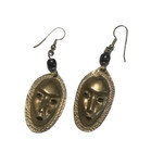 African Mask Brass Earrings Dangle Vintage Unique Tribal