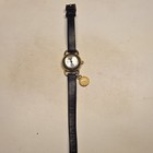 Women   s Dress Quartz Analog Watch White Dial Gold Case Black Leather Strap