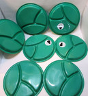 Set Seven Vintage 1990 s Green 9 5  Dia Round Plastic 3 Divided Picnic Plates