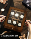 6 Slot Wooden Watch Box Holder Glass Lid Organizer Jewelry Storage Display Case