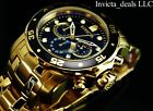 Invicta 48mm Men Pro Diver Scuba Chronograph 18k Gold Plated Black Dial Ss Watch