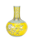 Rare Chinese Qing Dayazhai Mark Yellow Glazed Black Ink Floral Porcelain Vase