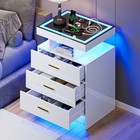 Nightstand With Wireless Charging Station  Modern Bedside Table With Led Lights