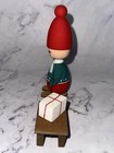 Vintage Swedish Folk Art Bo Strom Tomte Gnome Elf With Sled   Present Wood