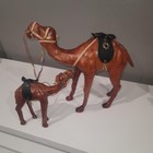 Vintage Leather Camel With Saddle Wrapped Statue Figurine Display Handmade 2ea