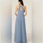 Nwt Azazie Sarah Bridesmaid Dress 10 Dusty Blue Halter Chiffon Maxi Formal Gown