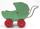 Vintage Green red Wood Stroller Baby Buggy Carriage Dollhouse Miniature Wooden