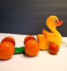 Vintage Kouvalias Painted Wooden Duck Pull Toy Made In Greece