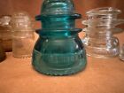 Vintage Lot Of 7 Lightning Rod Glass Insulators Battery Rest Clear Green