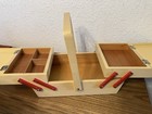 Wood Cantilever Sewing Box  1 Replaced Screw  Wear  Will Remove Handle For Ship