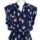 Angie Navy Blue Cat Print Dress Large Sleeveless Button Front Indie Cottage Twee