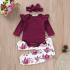 Newborn Baby Girl Romper Ruffle Bodysuit Pants Headband Clothes Outfits Set
