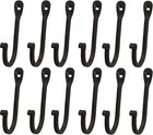 Early American Single Prong Wrought Iron Hooks  Set Of 12 - Rustic Curved Metal