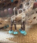 Earrings Vtg Kingman Hi Quality Turquoise Natural Heishi Sterling Wires 1 1 2   