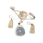 Philippines Sterling Silver Turquoise Inlay Cuff Bracelet Earrings Pendant Set