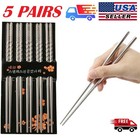 5pairs Premium Reusable Metal Stainless Steel Chopsticks Lightweight Chop Sticks