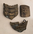  3  Three Rare 70 s Usa Harley-davidson Brass Wings Belt Buckle And Bar   Shield