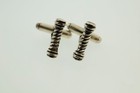 Set Of 3 Pairs - Sterling Silver Bar Oval Round Cufflinks Cuff Links