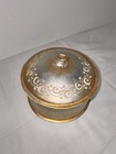 Vintage Gold   Silver Tin Round Storage Box With Lid Decorative Floral Scroll