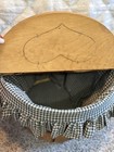 Vintage Wooden Heart Lidded Lined Sewing Picnic Basket Floral Leather Hinges 