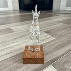 Vintage Unicorn Rearing Hand Blown Glass Crystal Figurine Statue On Wood Base 8   